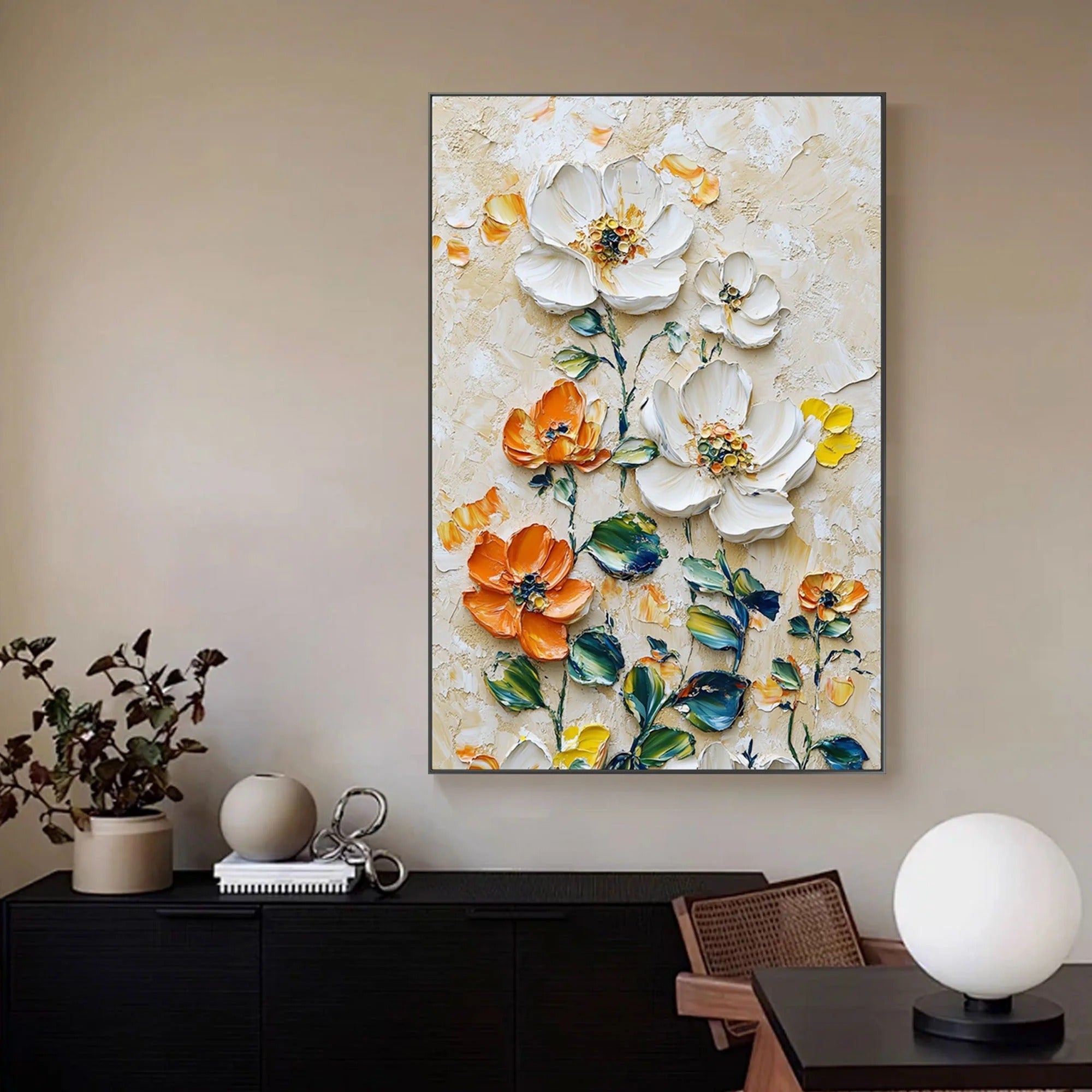 Vertical Floral Canvas Painting �Wild Garden Wall Art for Home & Office D?or