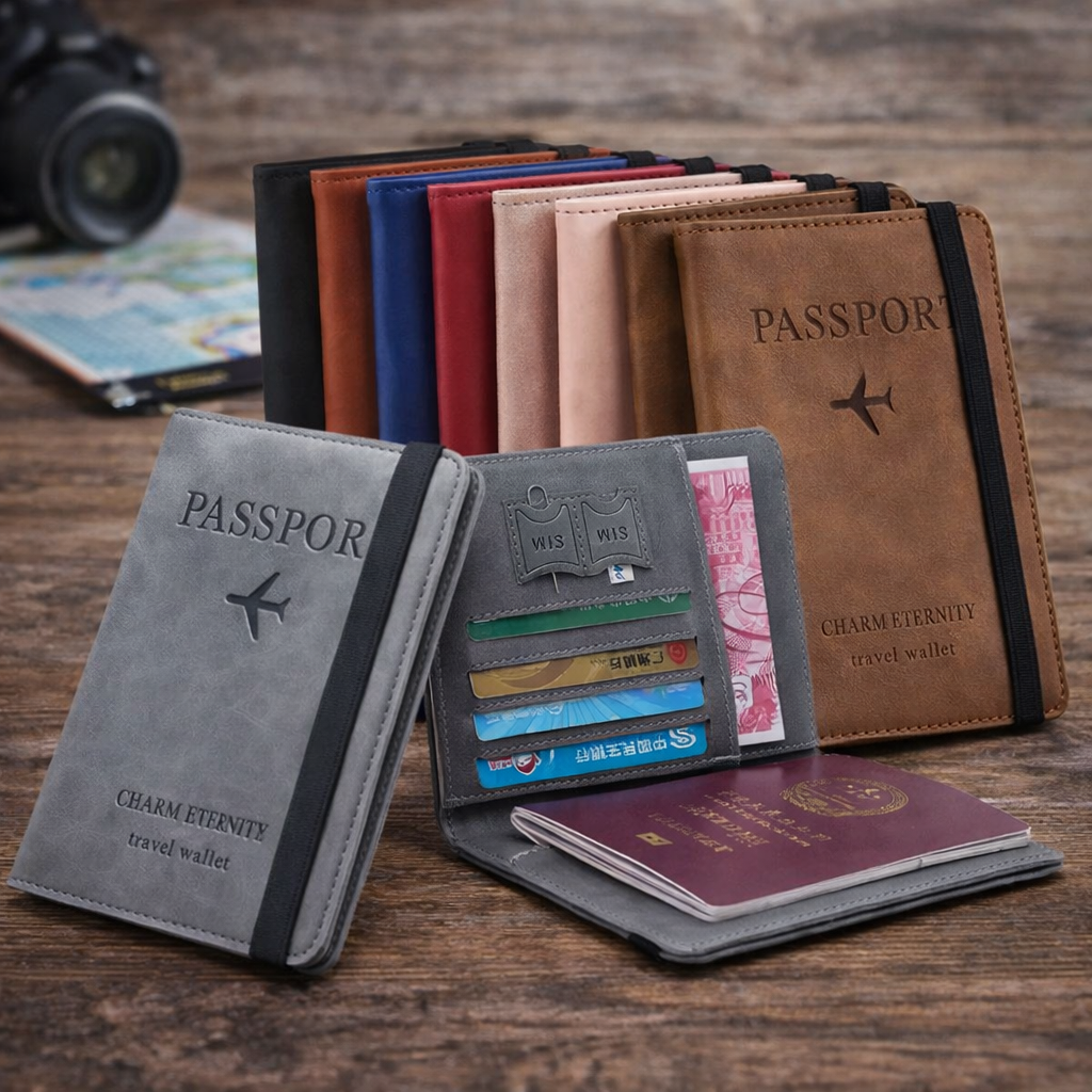 Premium Portable Passport Holder Pouch & Multi-Functional Travel Wallet - Size 6*4 inch  - Random color