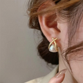 Trendy Korean Cross Pearl Earrings �Sculpted Design (AVT-114)