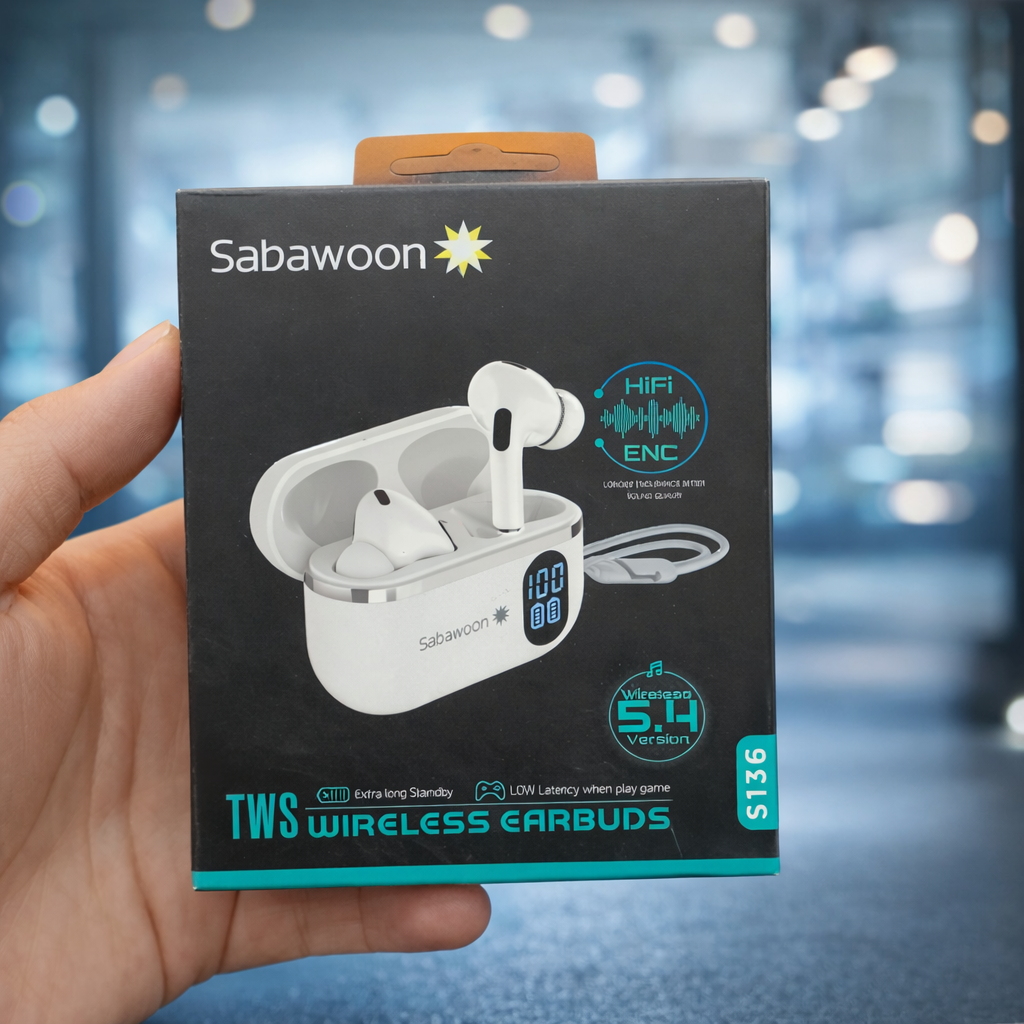 Sabawoon ST36 TWS Wireless Earbuds Bluetooth 5.4 with ENC & Digital Display