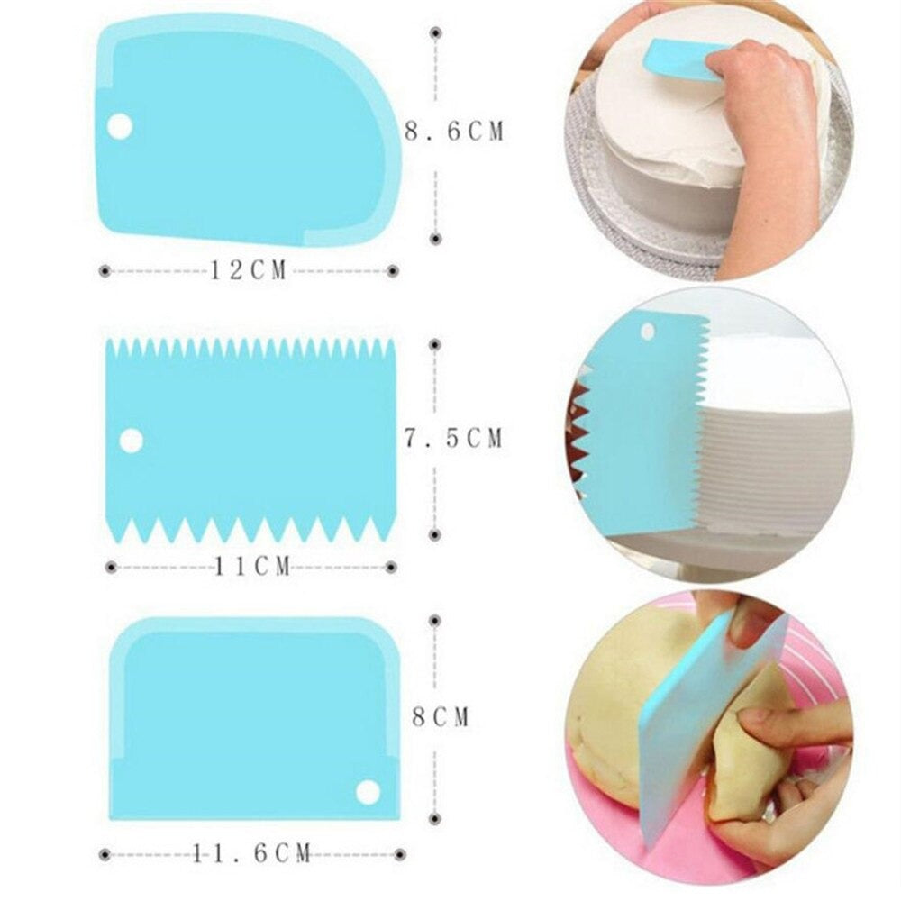 3PCS/Set DIY Cake Cream Scraper Set Cake Decorating Tools Multifunctional Irregular Teeth Edge Kitchen Baking Tool(Pack of 3)