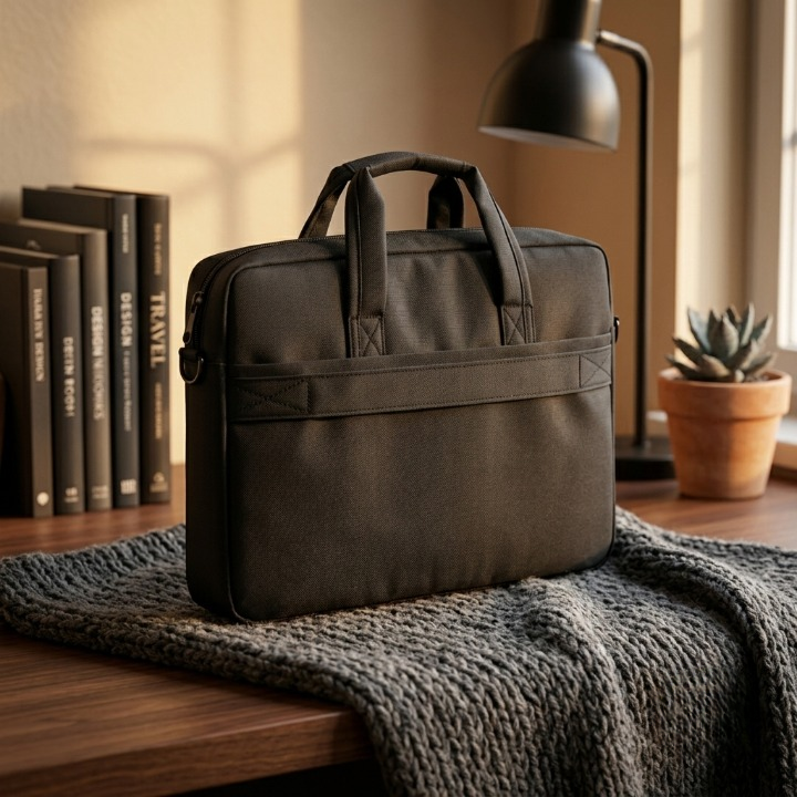 Premium 17-Inch Oxford Fabric Laptop Bag �Spacious Plain Black Waterproof Office Messenger Briefcase
