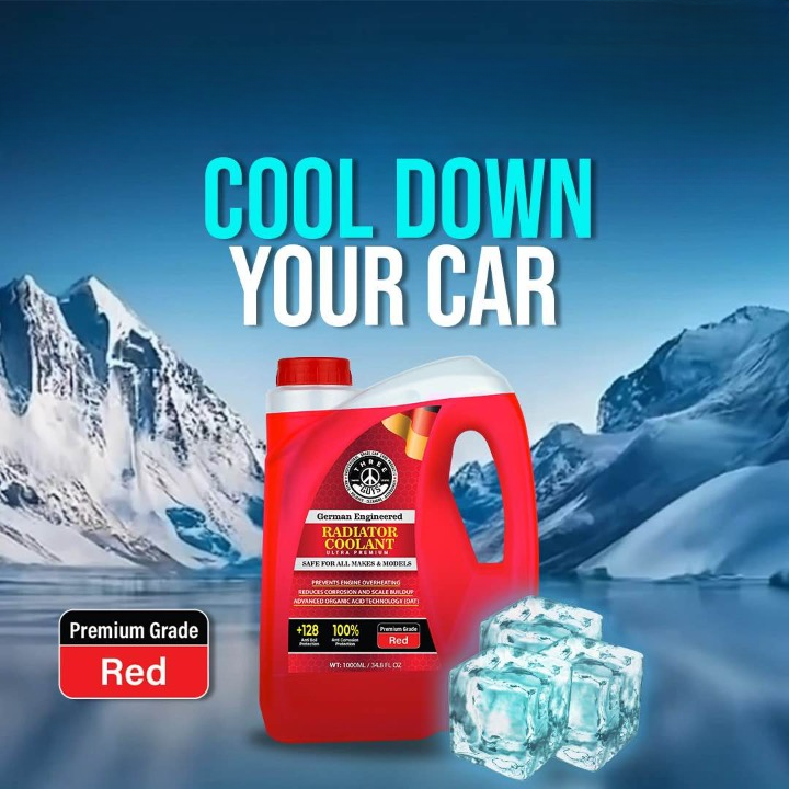 THREE GUYS Radiator Coolant Red �Premium Grade | Car Engine Coolant | German Engineered | 1000 ML