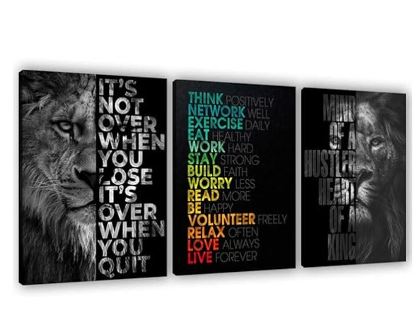 set of 3 Motivational sticky canvas frames for wall decore / sticky phototiles for office and home workplace
