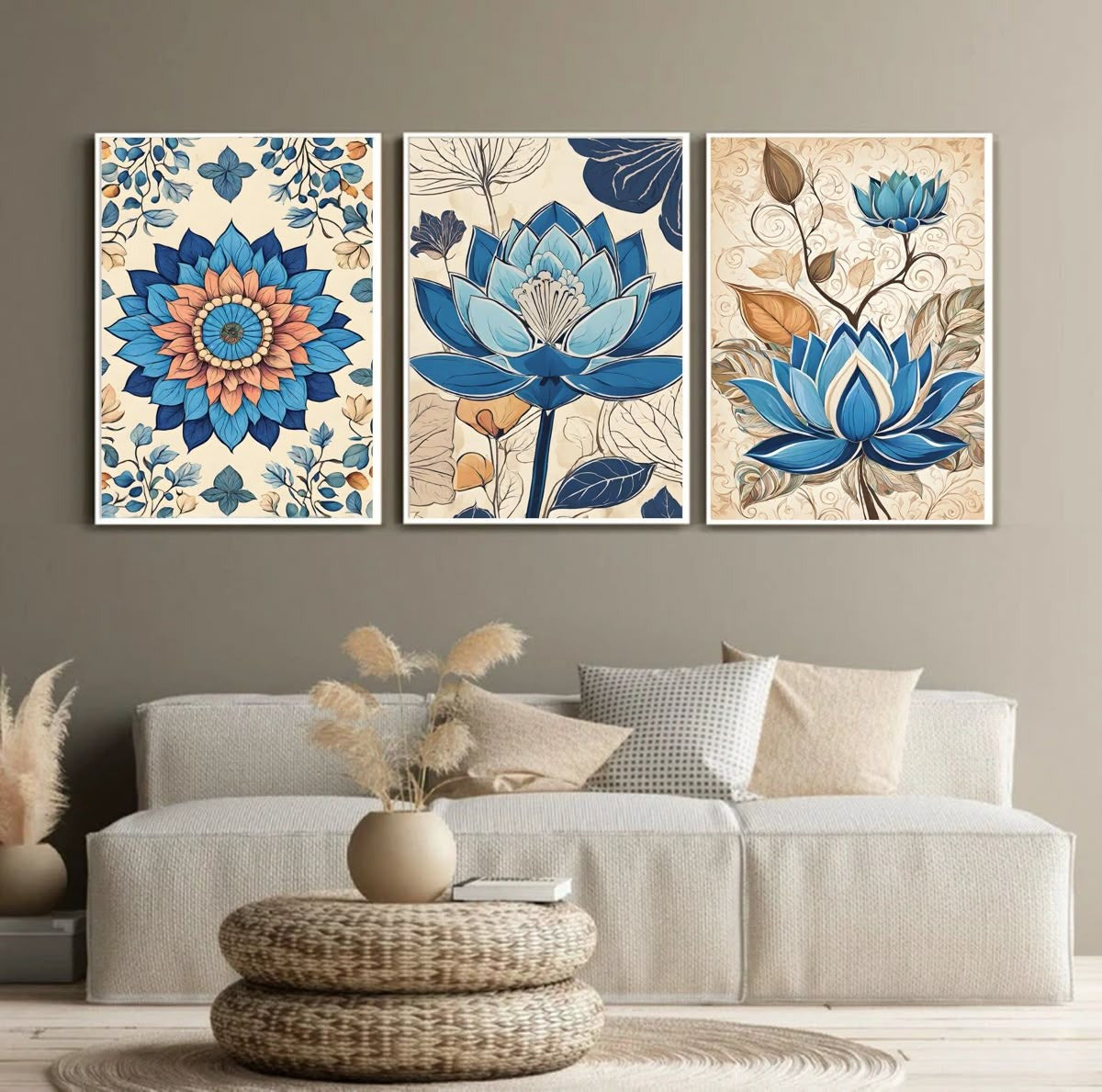3pcs Flowers Stickytiles Frames Providing Stylish Floral Design Attractive Look  Modern Appearance And Home Decoration - 8*11