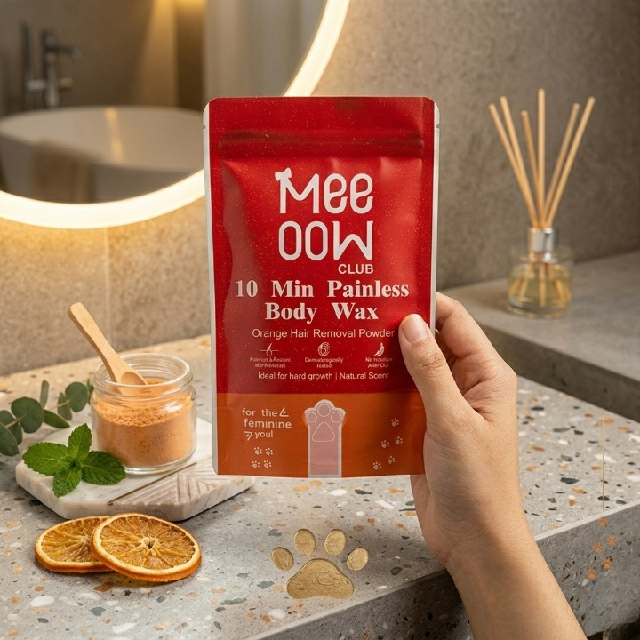 Meow Club 10 Min Painless Body Wax Powder - Orange Organic Hair Removal for Women - Natural & Smooth Skin Solution