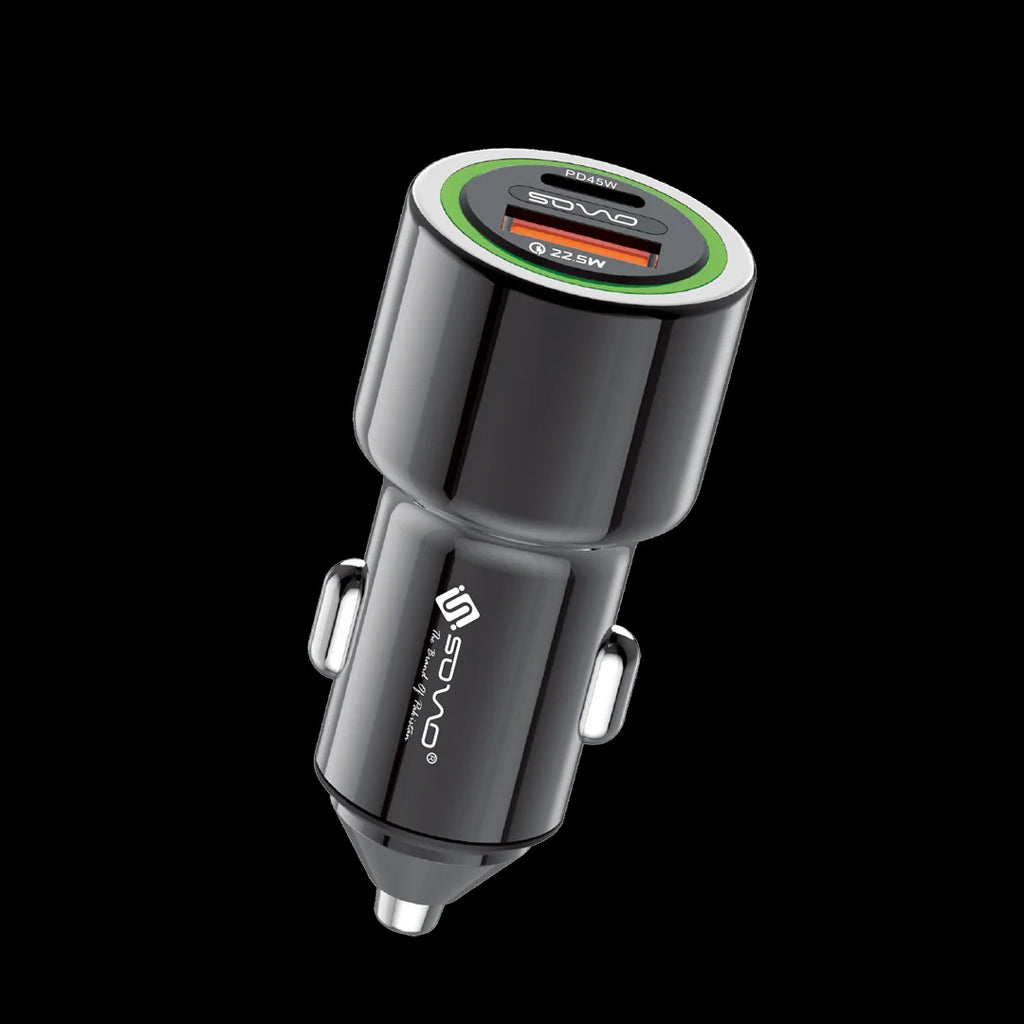 SOVO Fast Car Charger with USB PD, QC 3.0 and Super VOOC Support for All Mobile Devices
