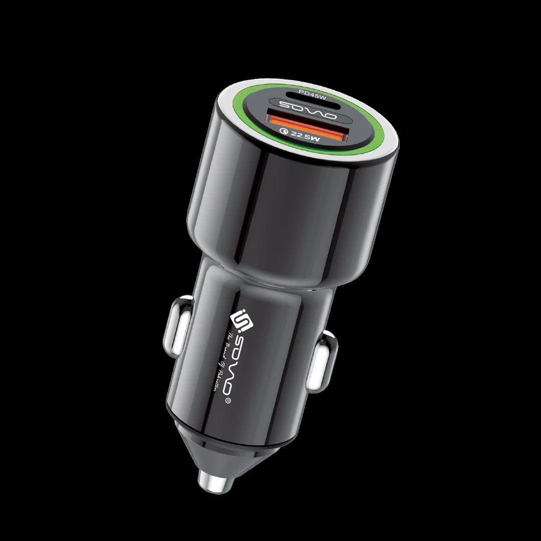 SOVO Fast Car Charger with USB PD, QC 3.0 and Super VOOC Support for All Mobile Devices