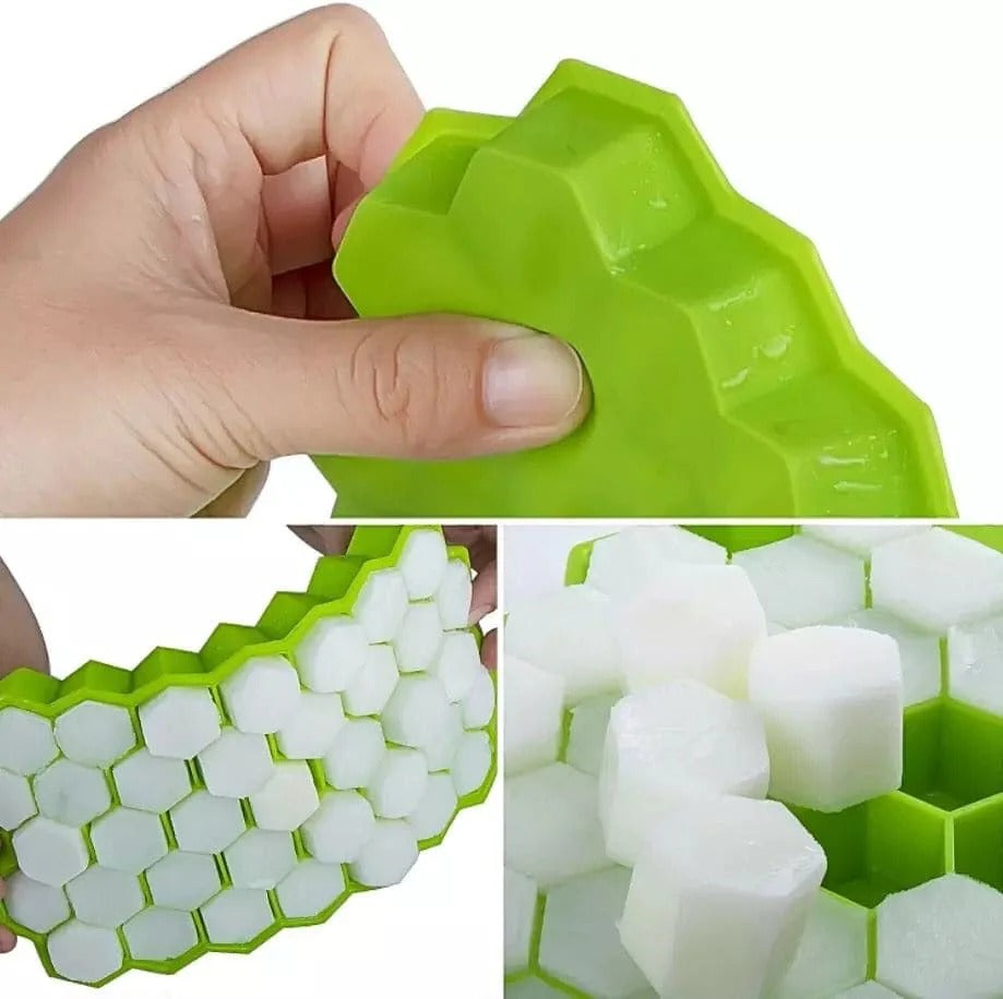 Silicon Ice Cube Tray With Lid | 36-Cube Honeycomb Shape Ice Mold | Durable Freezer Tray With Cover | Random Color