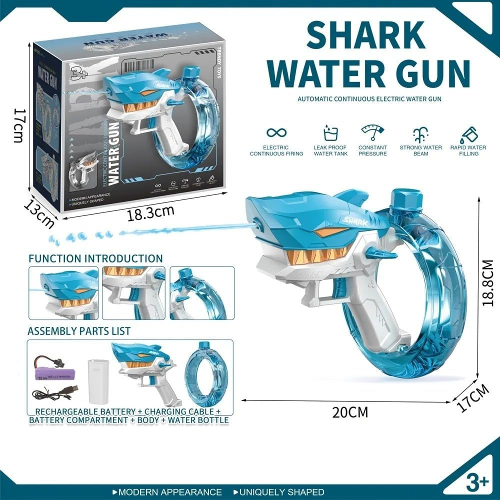 Rechargeable Shark Water Gun �High Pressure Electric Water Blaster Toy For Kids, Long Range Water Shooter, Fun Outdoor Summer Play (Random Color)