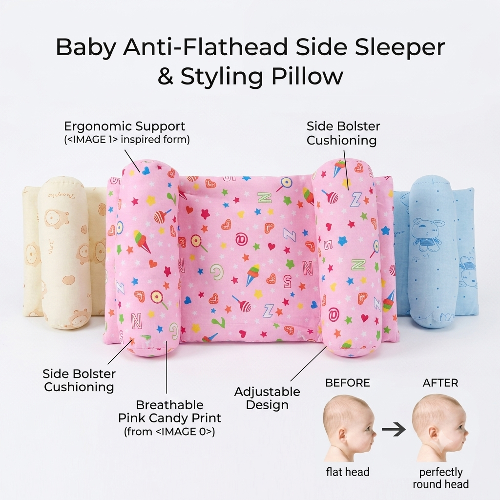 Adjustable Newborn Baby Head Shaping Pillow | Prevents Flat Head | Soft & Comfortable Support ( Random Color and Design )