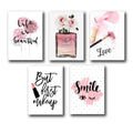 set of 5 make up themed girls room decor wall art wooden sticky Phototile frames (8 x 11 inches)