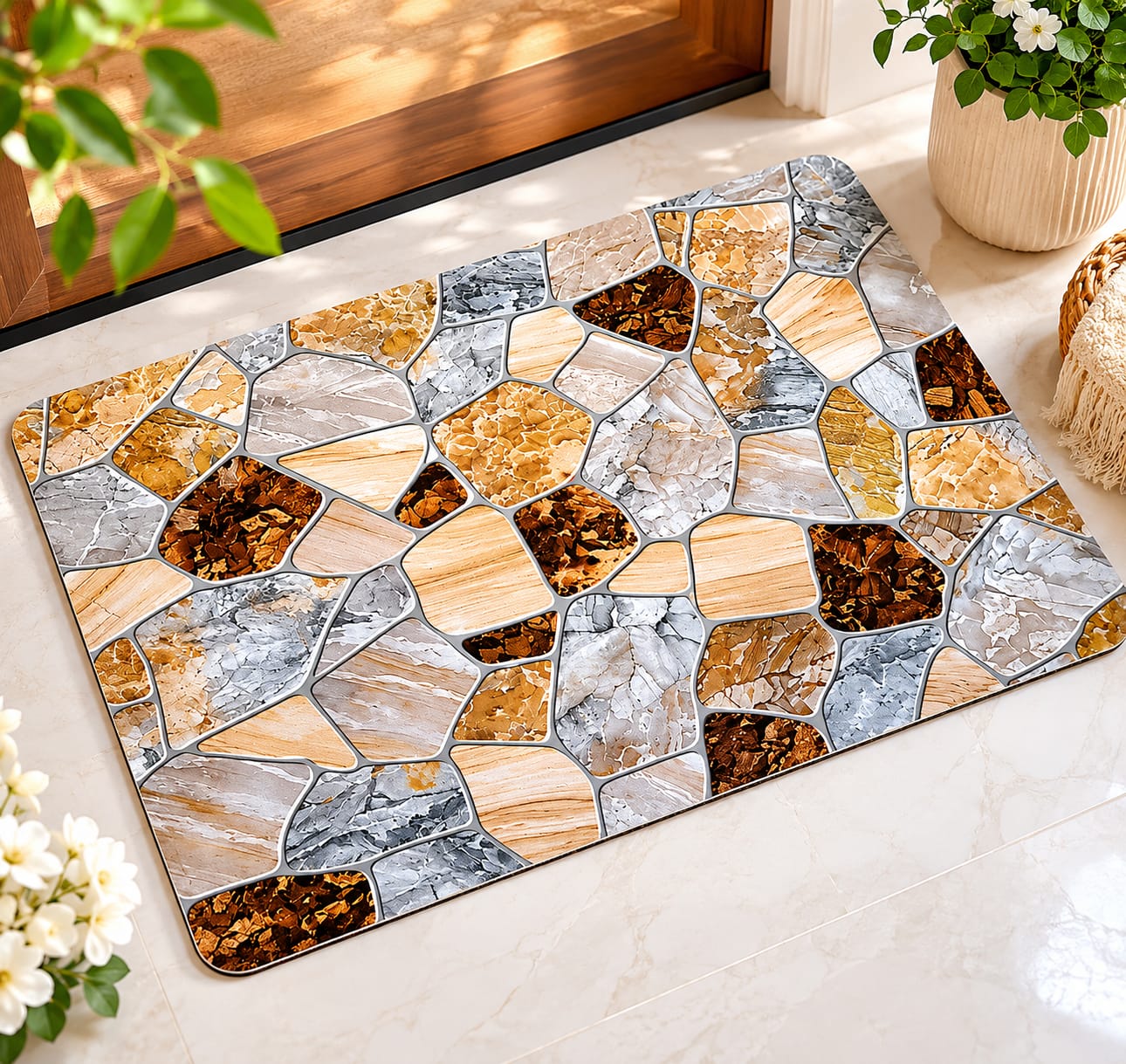 Super Absorbent Non-Slip Bathroom Floor Mat - Quick-Dry Soft Marble Stone Design 23 ? 15 inch