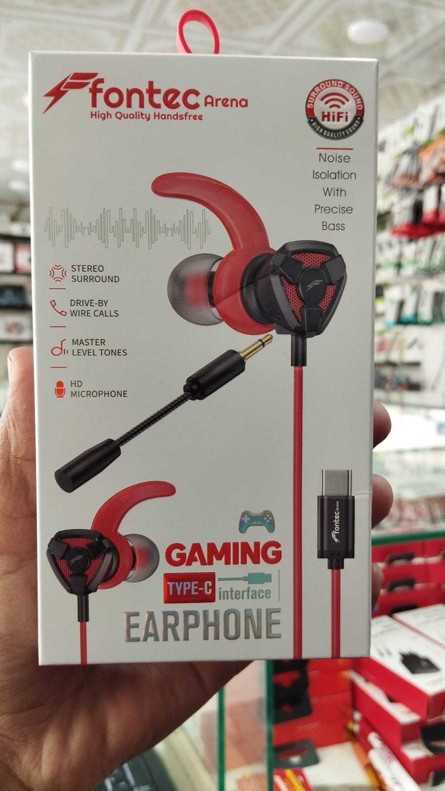 Fontec Arena Type-C Gaming Earphones with Detachable Mic �HiFi Stereo Surround Wired Handsfree for Type-C Devices (Random Color)