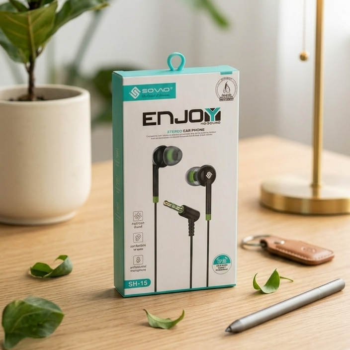 SOVO SH-15 Stereo Earphone Handsfree �High Quality Wired Earphones with Deep Bass, Clear Sound & Comfortable Fit for Calls & Music