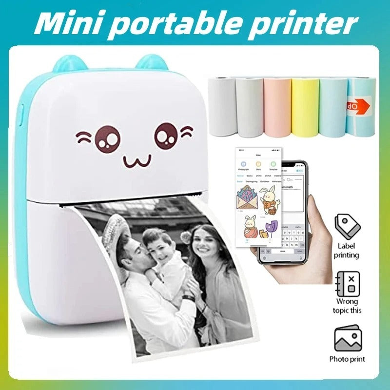 Mini Portable Thermal Printer | Wireless Bluetooth Pocket Photo Printer | 1 Paper Roll Included | Random Colour