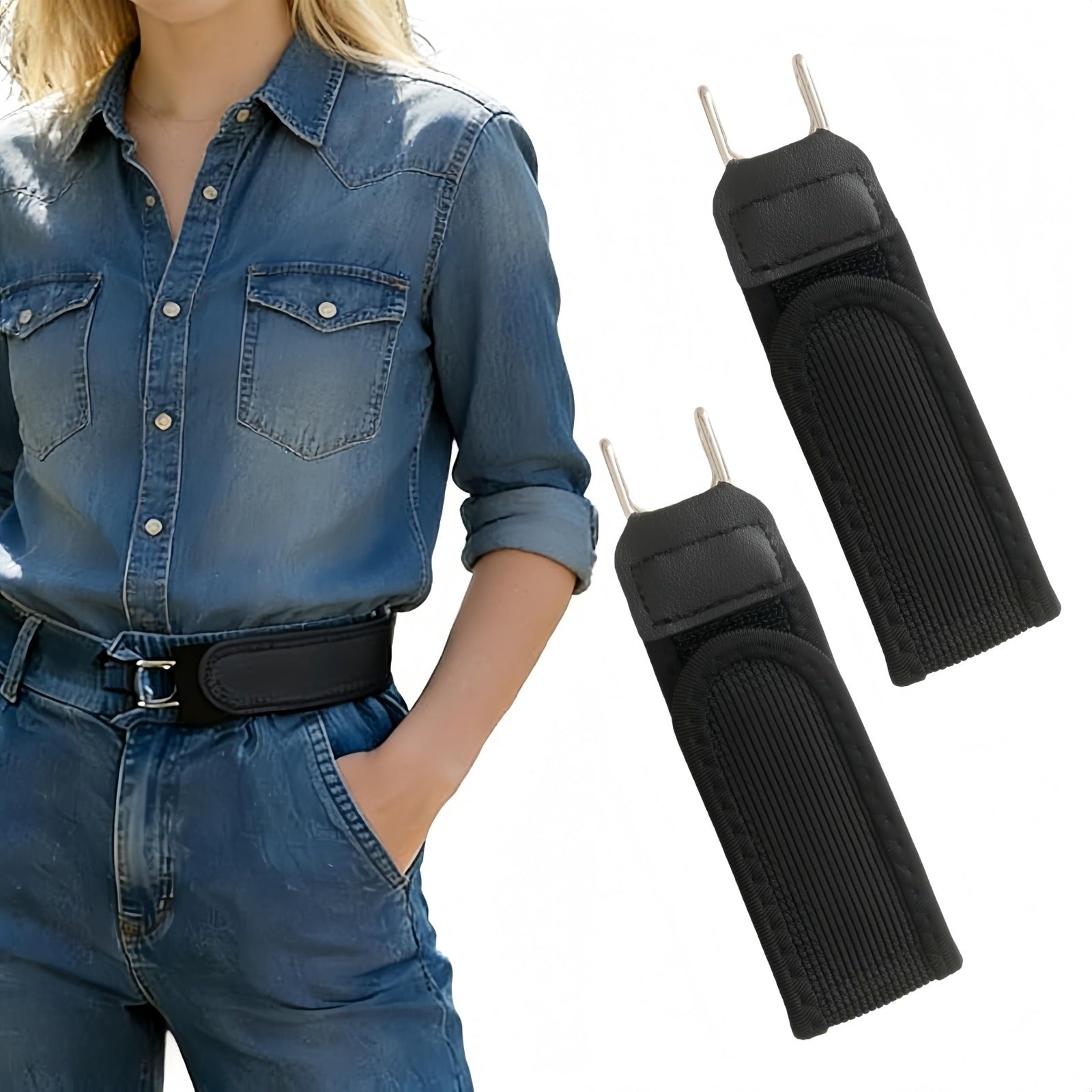 Adjustable Buckleless Elastic Waist Belt With Metal
