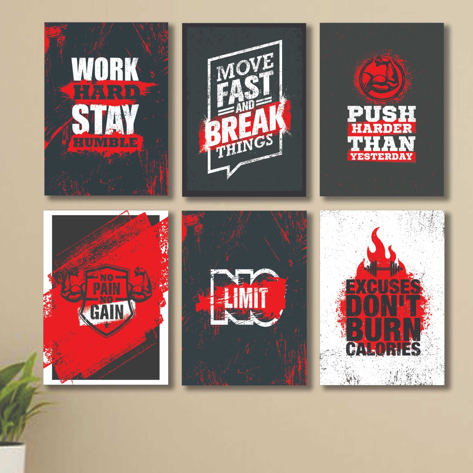 6 PC Wall Decor Cardboard Phototiles With Double Tape For Back Sticking Red And White Motivational Quotes(8*11size)