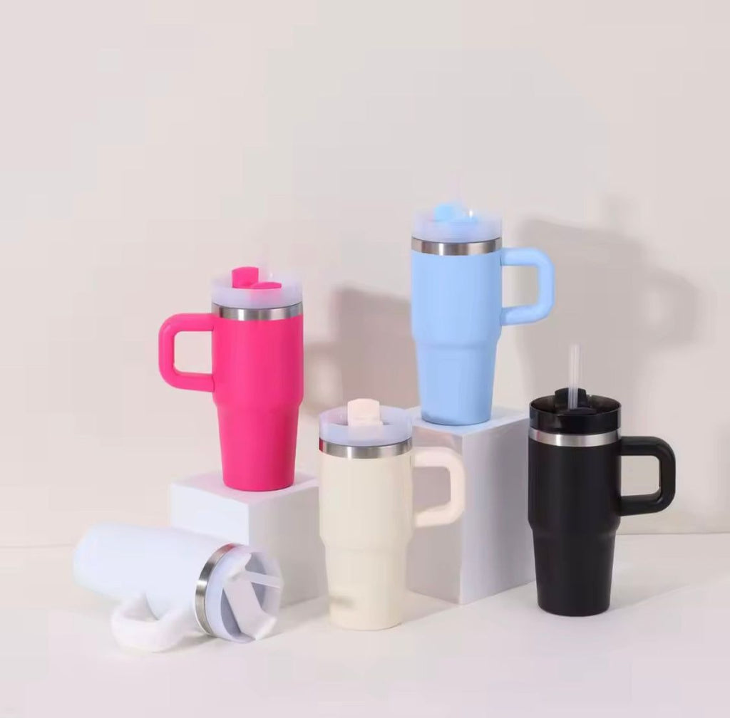Mini Insulated Tumbler with Handle �Stainless Steel Travel Mug with Straw Lid (Hot & Cold) (480ml)