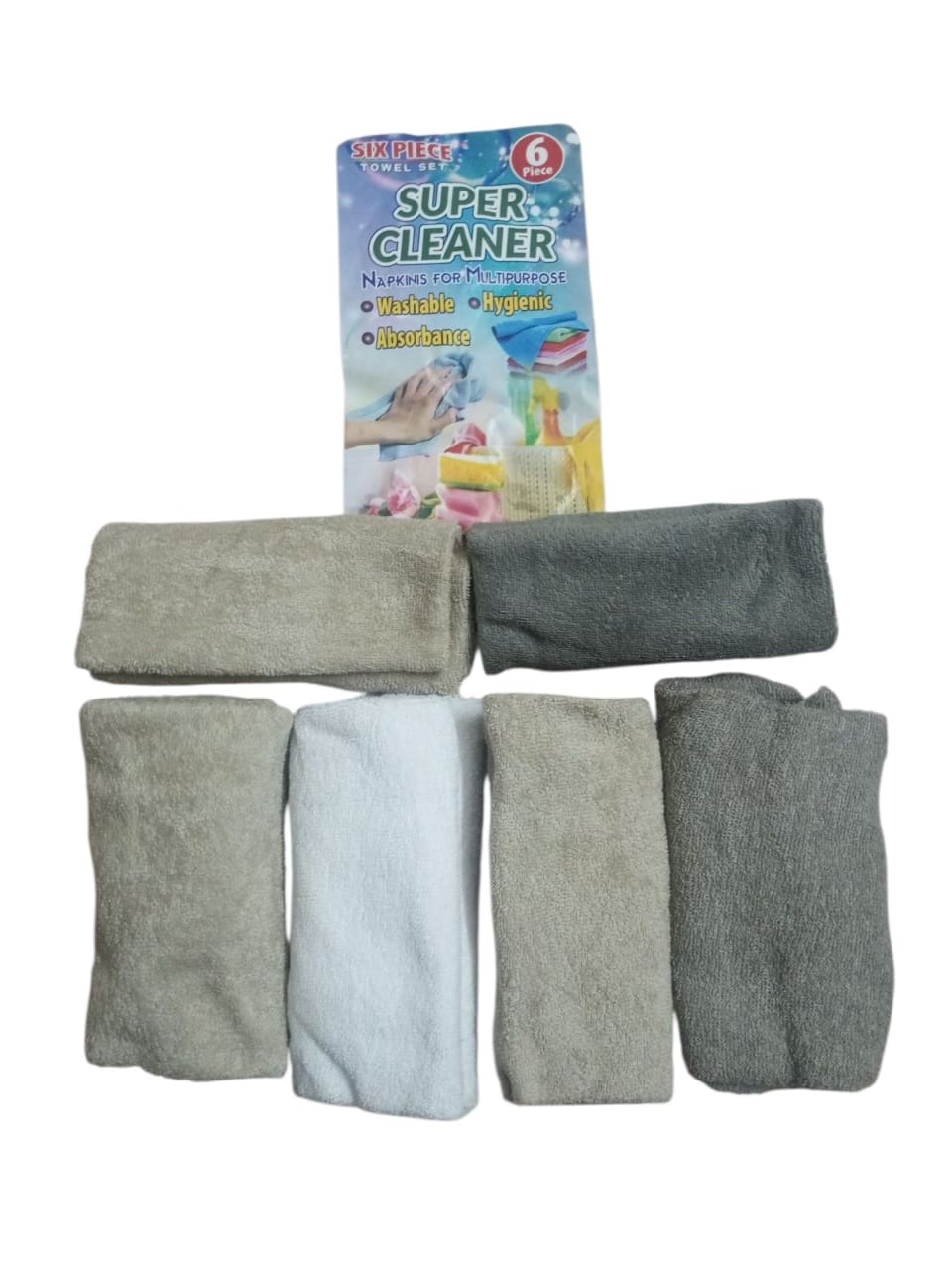 Super Cleaner 6-Piece Multipurpose Microfiber Towel Set �Washable & Ultra-Absorbent