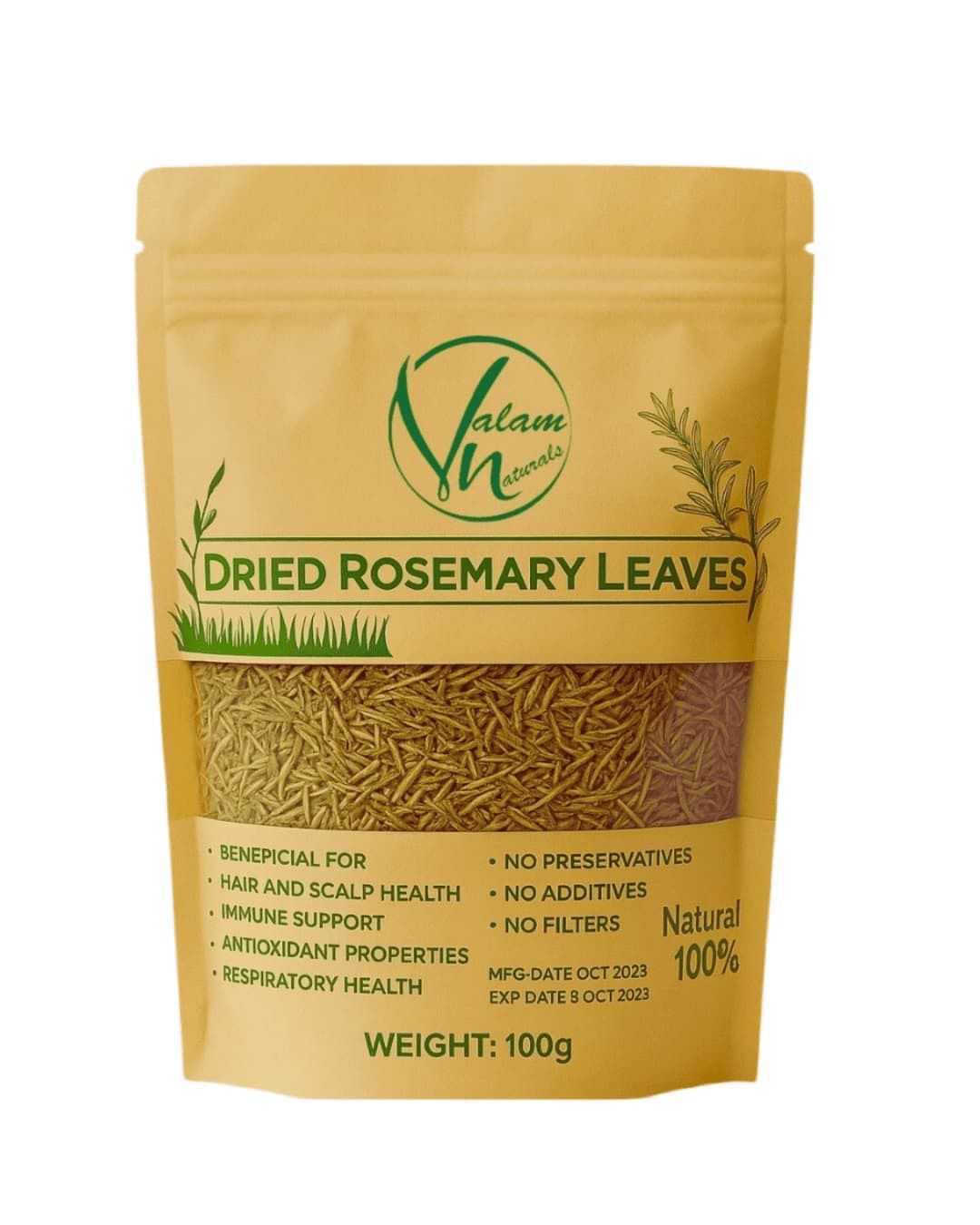 Valam Naturals Dried Rosemary Leaves 100g �100% Natural, Preservative-Free Herb for Cooking, Hair & Scalp Care, and Immune Support