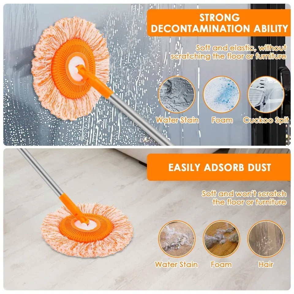 360? Rotating Microfiber Mop | Round Shape | Extendable Adjustable Stick | Floor Cleaning Accessories for Home - Length 36 Inch