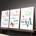 Believe, Dream, Faith �3-Piece Inspirational Butterfly Wall Art Set (8x11 inch)