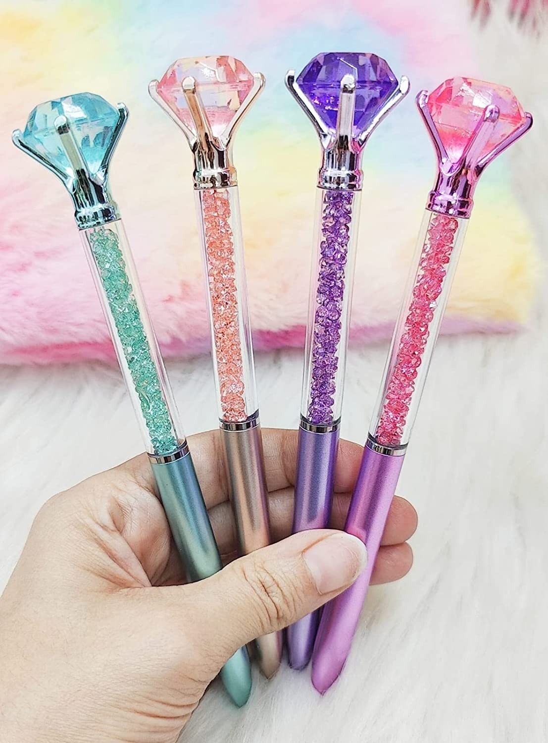 Diamond Ballpoint Pens Elegant Design Smooth Writing Comfortable Grip Durable Build Perfect For Office School And Daily Use (Random Color)