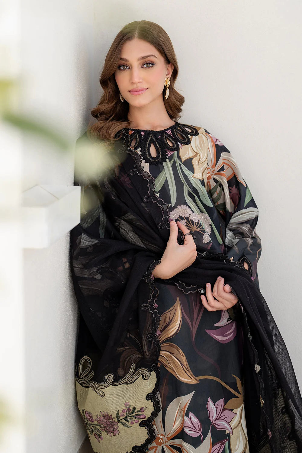All-Over Printed Embroidered Black Lawn Dress with Chiffon Dupatta �Unstitched Summer Collection 2026