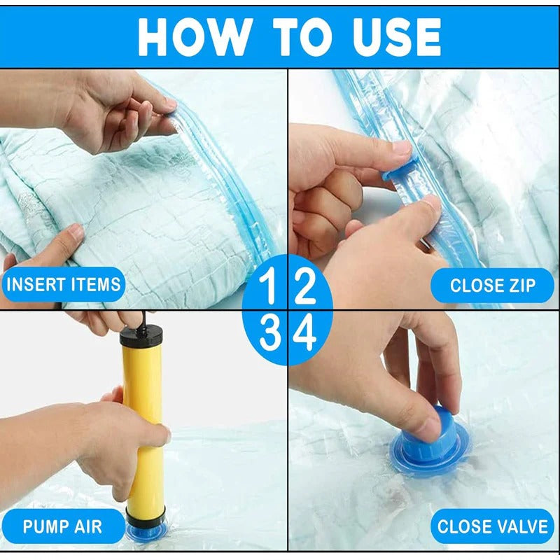 Vacuum Storage Bags Set Of 5 With Hand Pump Space Saver Compression Bags For Clothes Bedding And Travel