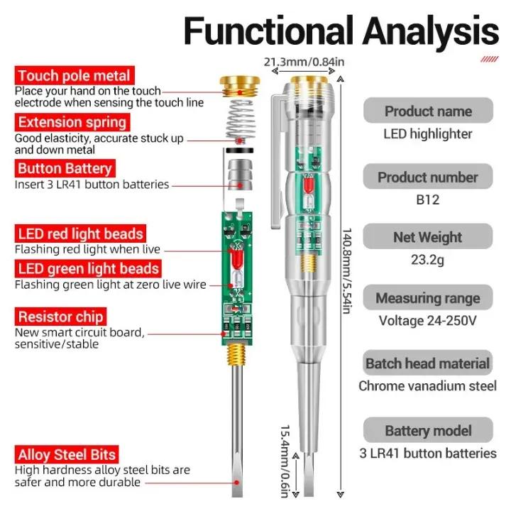 Smart Electric Voltage Tester Pen with Screwdriver Function | AC/DC Circuit Tester with LED Indicator