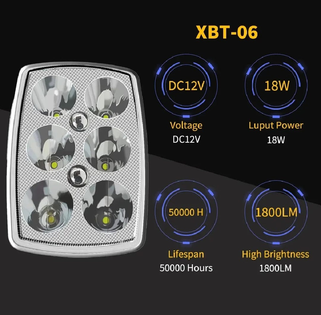 XBT-06 LED Fog Light High Motorcycle Square Headlight with Blue Mini Light for CD70 & 125cc Bikes