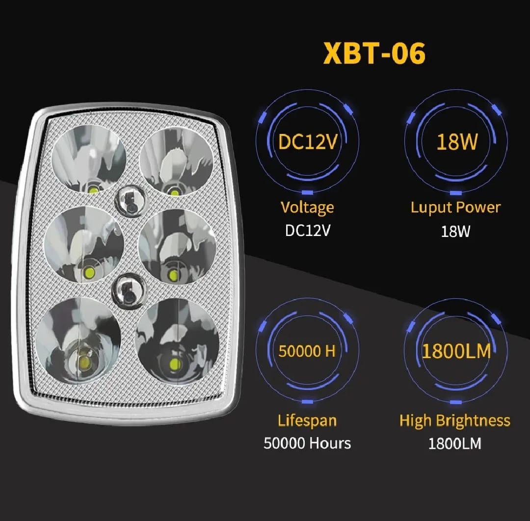 XBT-06 LED Fog Light High Motorcycle Square Headlight with Blue Mini Light for CD70 & 125cc Bikes