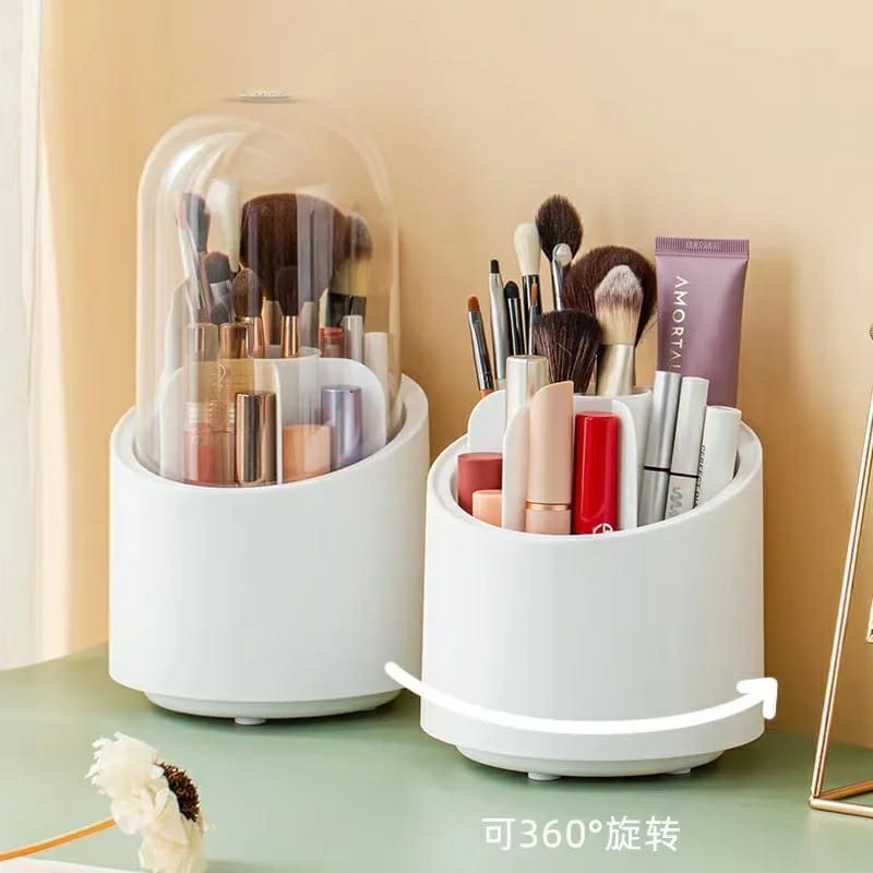 Makeup Brush Holder Organizer With Lid 360? Rotating Dustproof Printed Hard Box For Neat And Stylish Storage