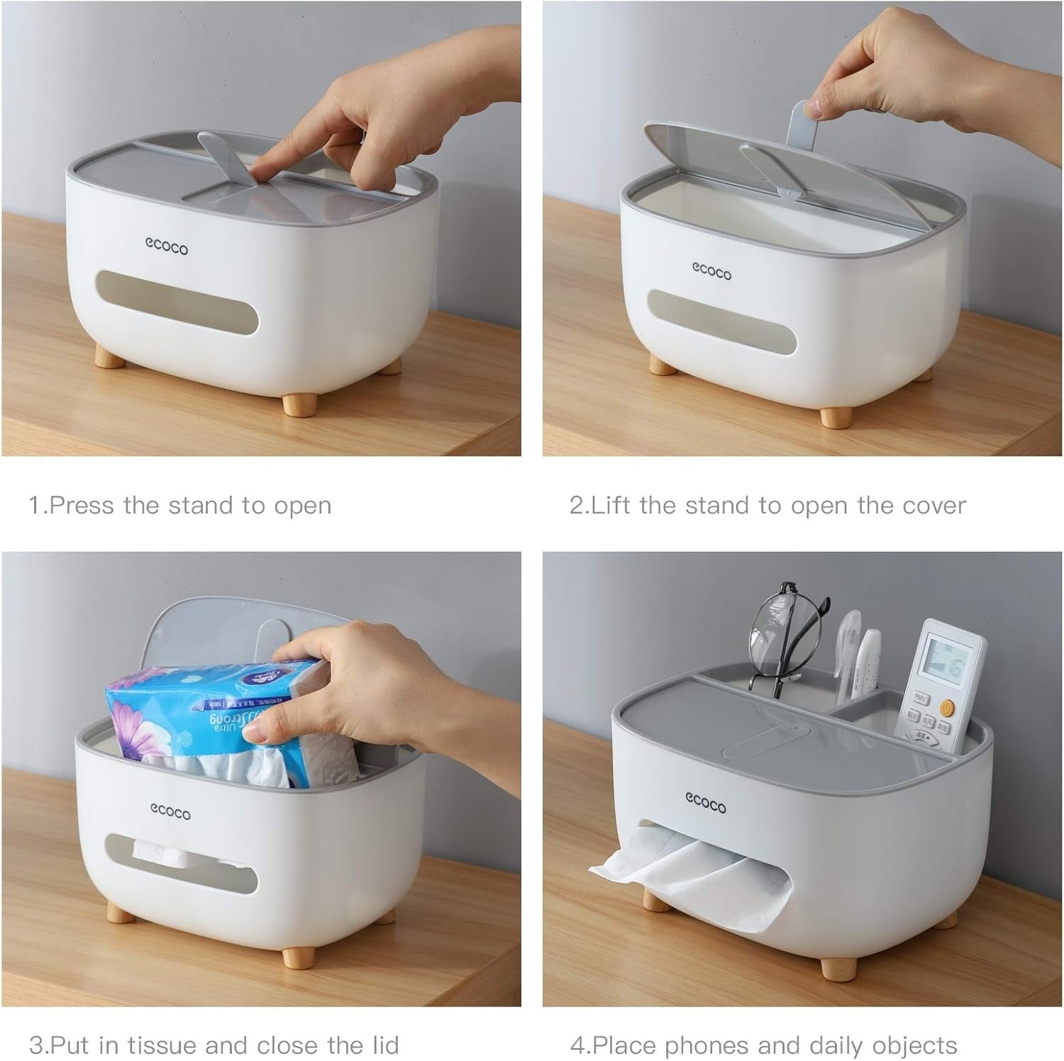 Ecoco Tissue Box With Multifunctional Storage Drawer