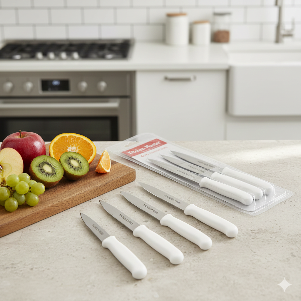 6 Piece Knife Set | Professional Stainless Steel Kitchen Knives | Sharp Durable Blades for Meat, Vegetables, Fruits & Daily Cooking | Comfortable Grip �Chef Knife, Bread Knife, Utility Knife & More