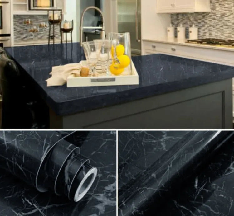 Deal (pack of 2 )Self Adhesive Sheet for Kitchen / Waterproof Anti Oil &amp; Heat Resistant Wallpaper Sheet (Black and white)Size 45?200