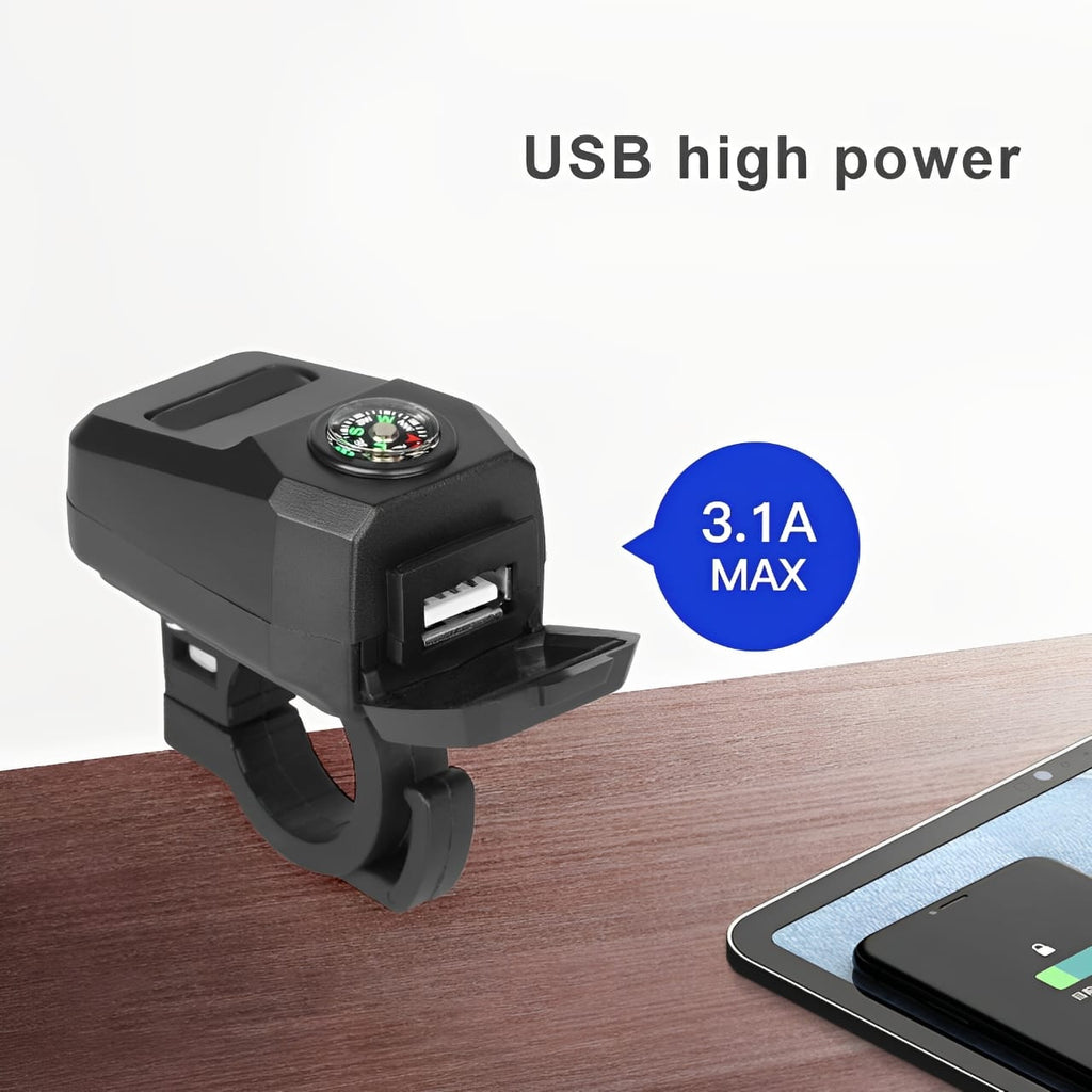 Motorcycle USB Charger with Compass �Fast Charging, Waterproof, 36-105V �Universal for Motorcycles &amp; E-Bikes