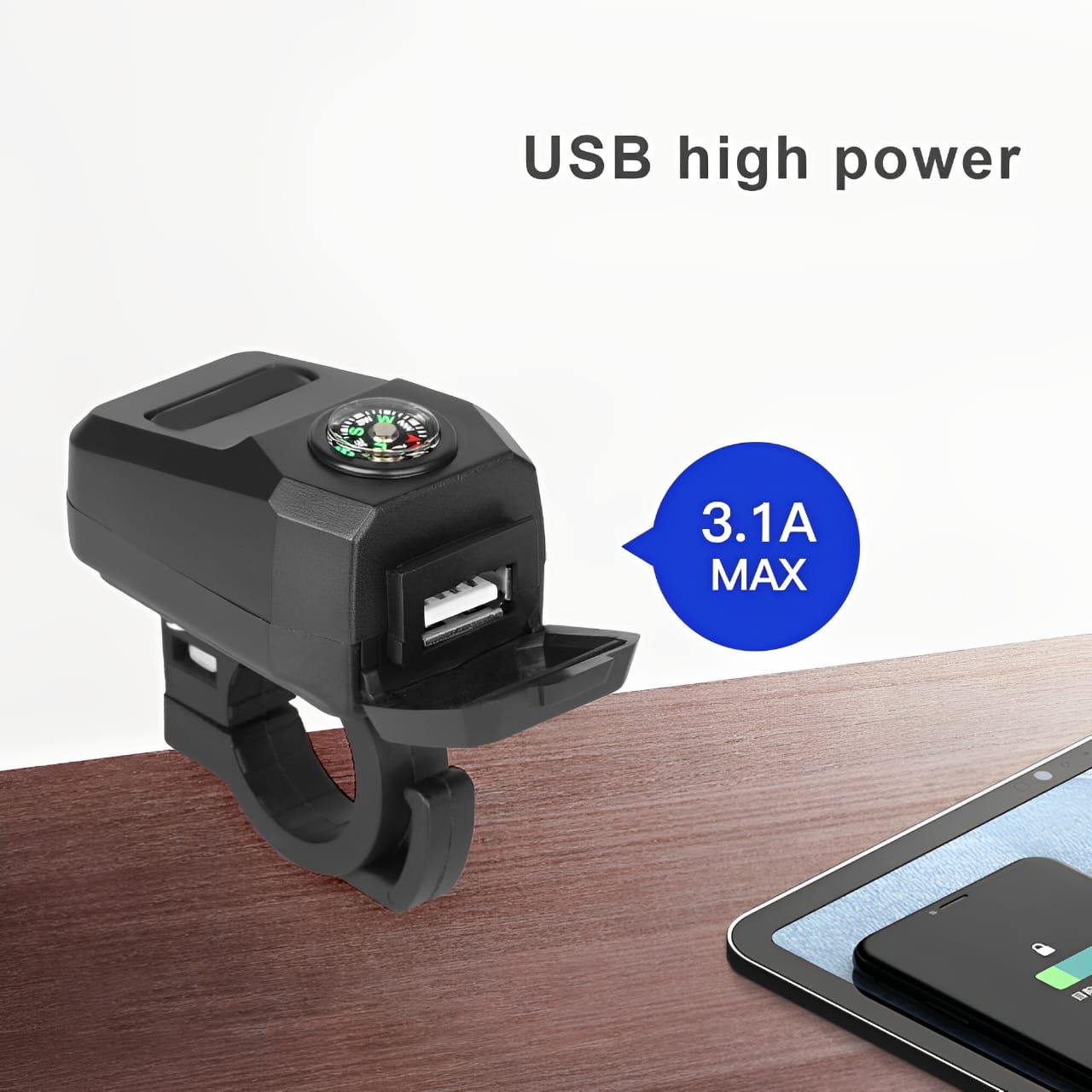 Motorcycle USB Charger with Compass �Fast Charging, Waterproof, 36-105V �Universal for Motorcycles &amp; E-Bikes