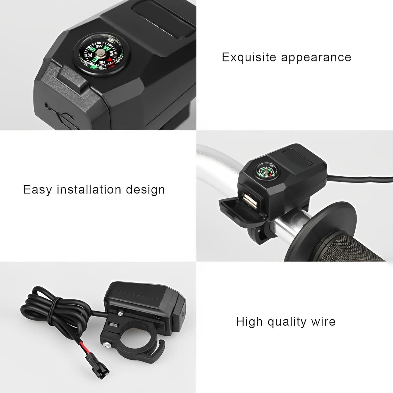Motorcycle USB Charger with Compass �Fast Charging, Waterproof, 36-105V �Universal for Motorcycles &amp; E-Bikes
