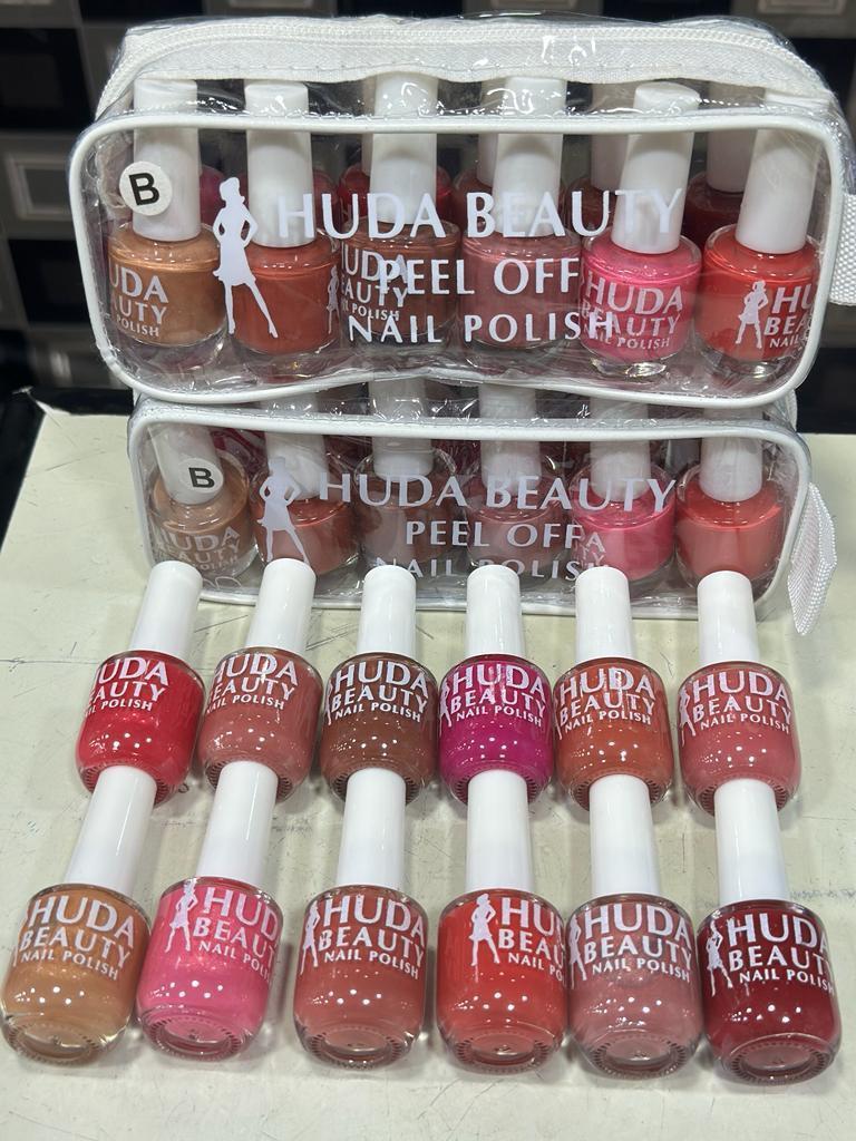 Huda Beauty Peel Off Nail Polish Set Pack of 6 Full Size Long Lasting Multi Color Collection