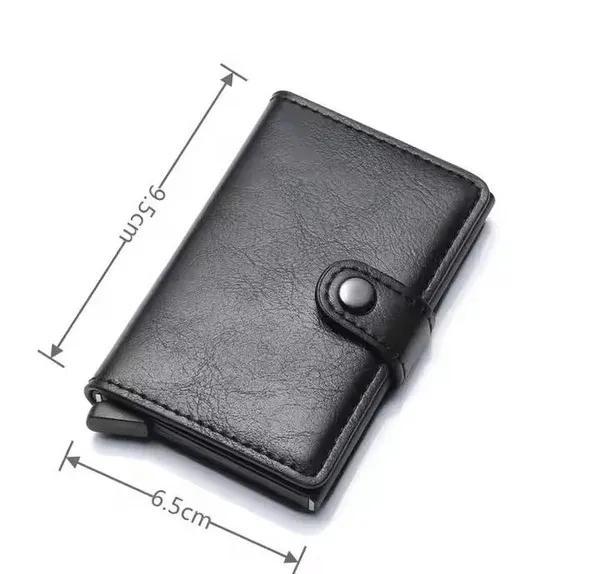Slim Metallic Pop-Up Card Holder �Minimalist RFID Blocking Wallet with Leather Wrap (Black)
