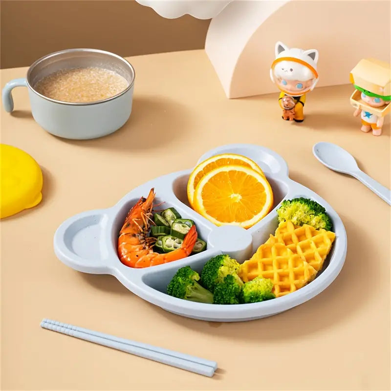 5 Pcs Bear Plate Set - Cartoon compartment dinner plate | Includes Divided Plate, Fork &amp; Spoon, Perfect For Toddlers &amp; Preschoolers (Random color)