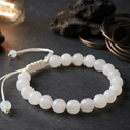 Natural Milky White Aqeeq Stone Bracelet - Genuine Gemstone Beaded Wristband Elegant Handcrafted Jewelry For Men And Women Fashion Accessory - Elastic