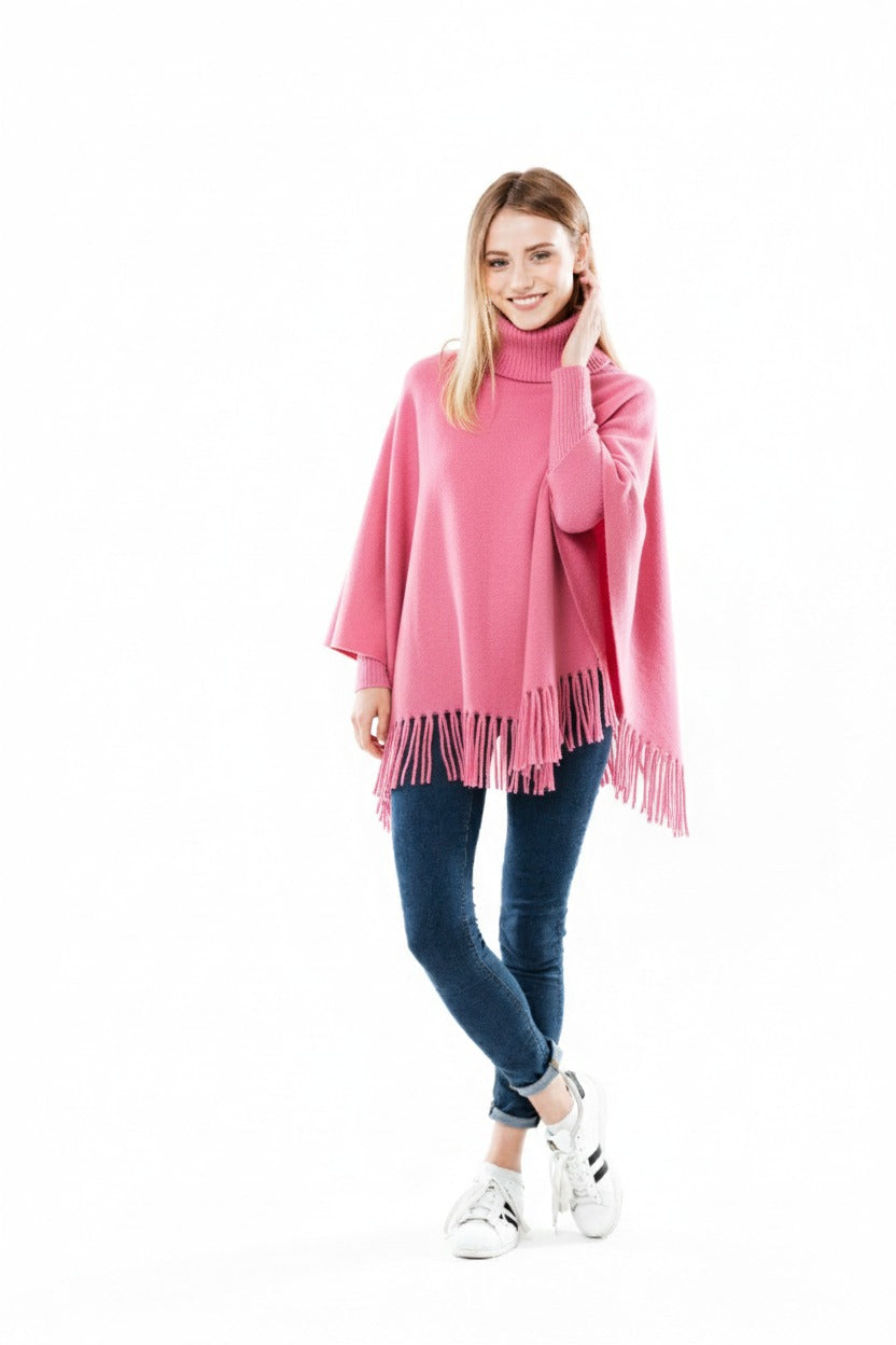 Winter Fleece Poncho with High Neck, Tassel Design & Adjustable Short Sleeves �For Girls/Princess Free Sizes