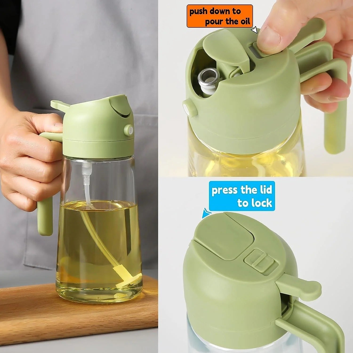 2-in-1 Oil Spray Bottle | Adjustable Mist & Dispenser | 470ml Leak-Proof Glass Container | For Cooking, BBQ, Baking & Air Fryer 380ml (Random Color)