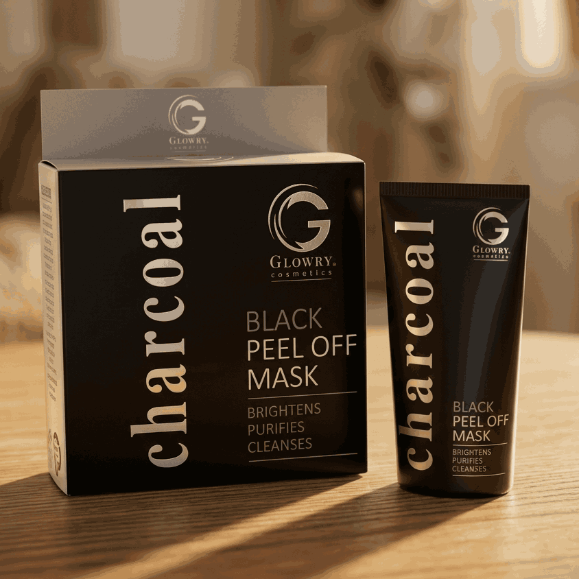 GLOWRY Charcoal Black Peel Off Mask for Deep Cleansing & Detox | Natural Bamboo Charcoal Face Mask for Blackhead Removal & Skin Brightening