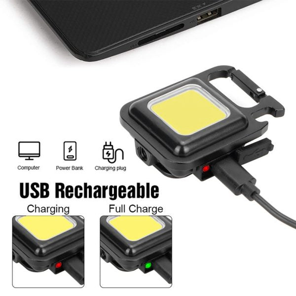 Rechargeable Mini COB LED Flashlight Keychain with Bottle Opener | Portable Pocket Torch Light