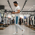 Grey Panel Trouser For Men French Terry Fabric Adjustable Waist 28 To 34 Inches Length 40 Inches