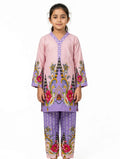 Girls Purple Printed Stitched Co Ord Set